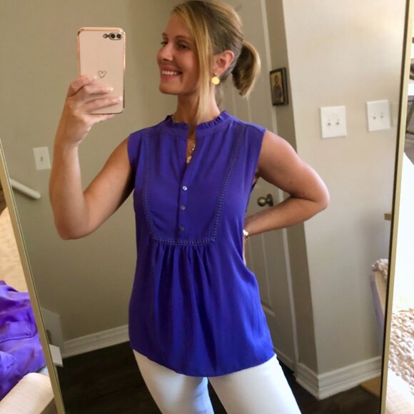 Loft Sleeveless Button Front Purple Blouse - Picture 2 of 8